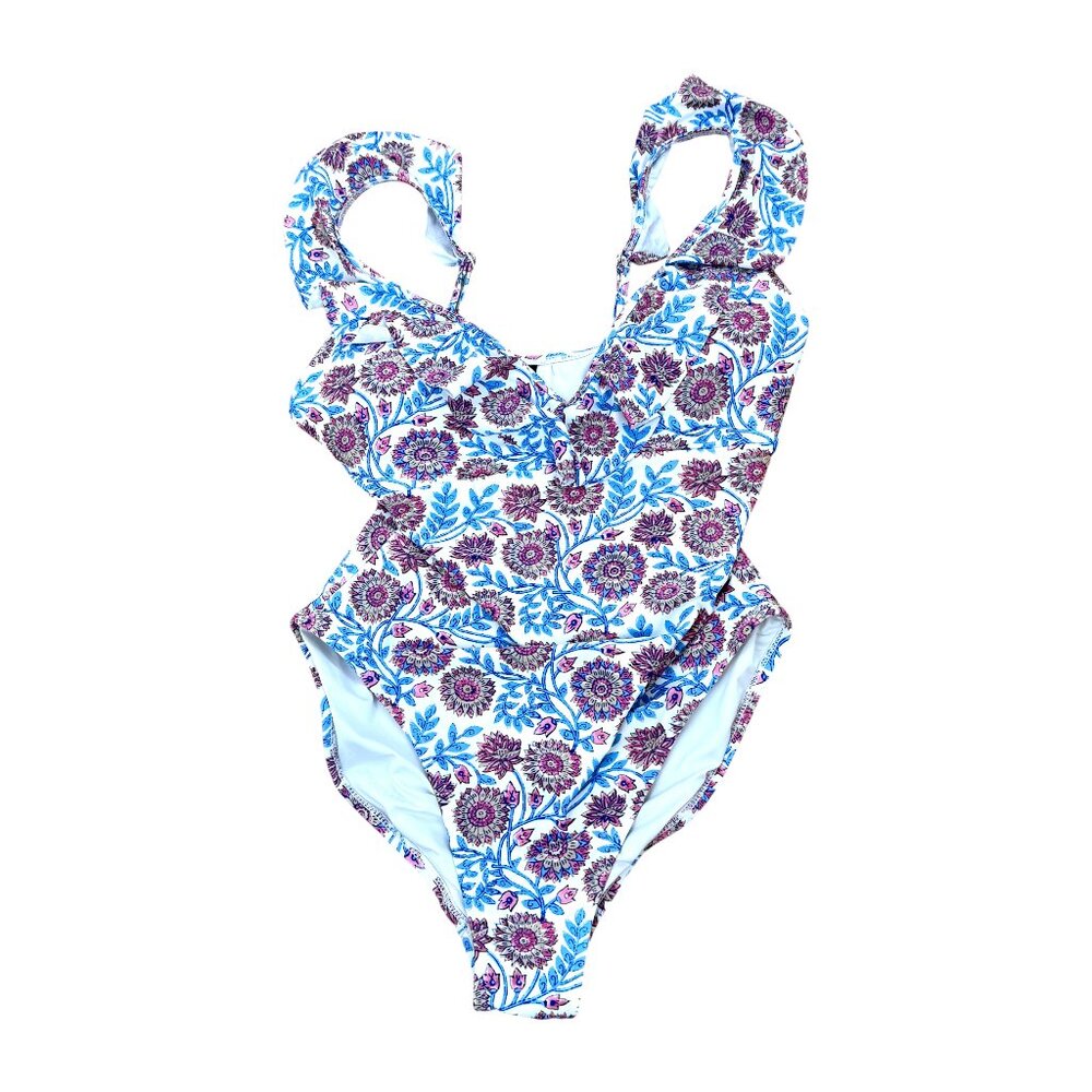 J. Crew Swimsuit 1 Piece Floral White Pink Blue (10)